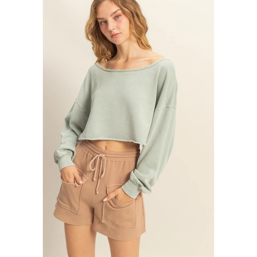 Soft Sage Long Sleeve Crop Top