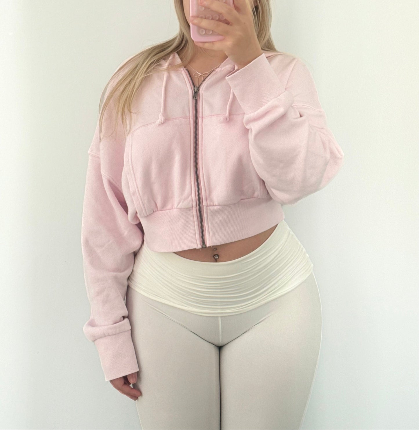 Bubblegum Cropped Zip Up Hoodie