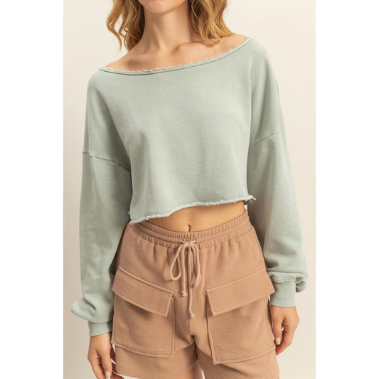 Soft Sage Long Sleeve Crop Top